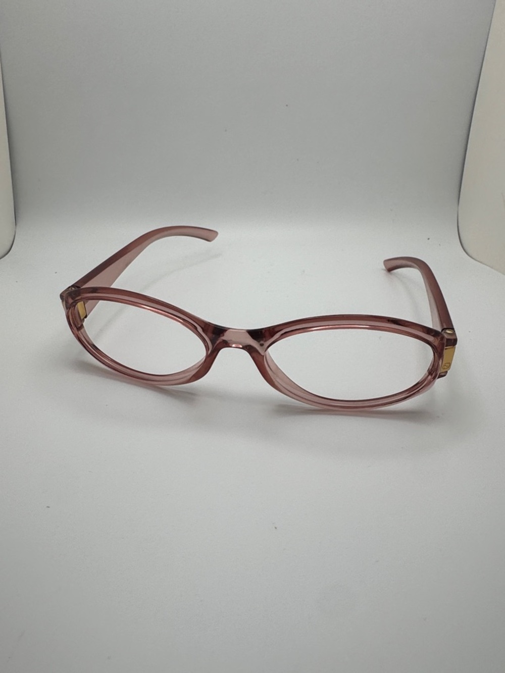 Gucci Small Oval Frames Pink Transparent with Gold Accents